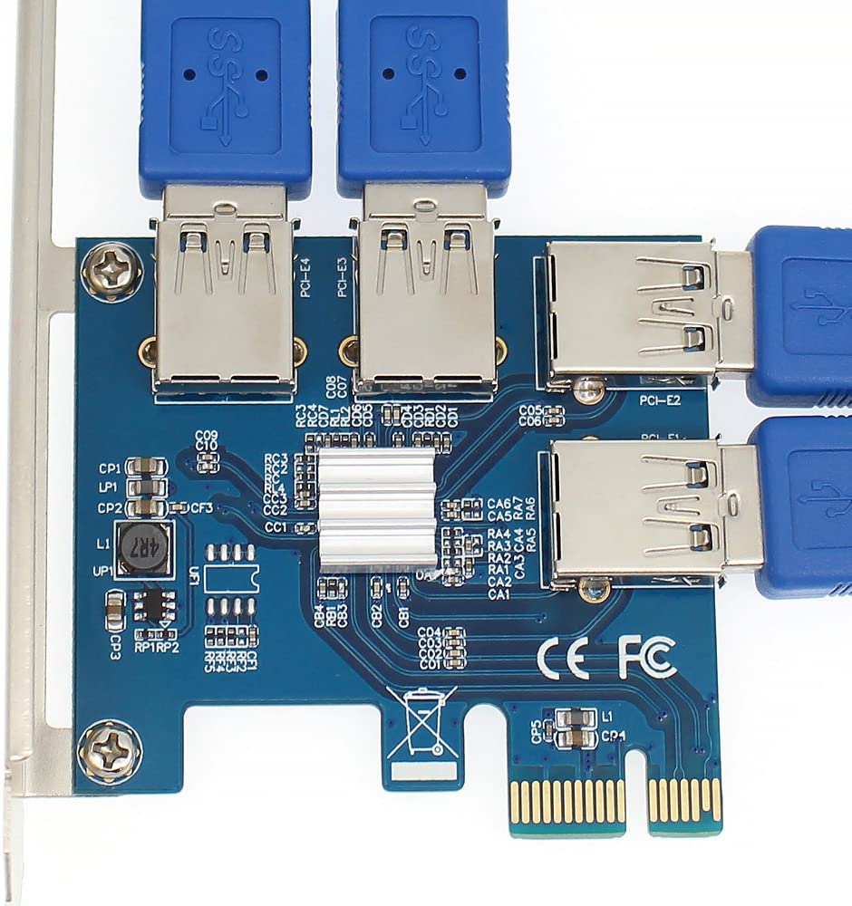 S-Union New 4 in 1 PCI-E Riser Adapter Board 1 to 4 PCI-E 1X Express USB3.0 PCI-E Rabbet Ethereum Mining ETH (4 in 1)