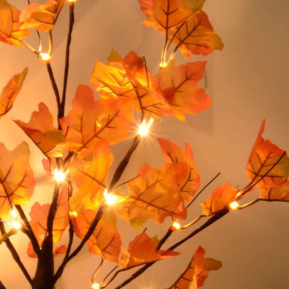S-Union Artificial Fall Lighted Maple Tree 24 LED Thanksgiving Christmas Decorations Table Lights Battery Operated for Christmas Wedding Party Gifts Indoor Outdoor Harvest Home Decor