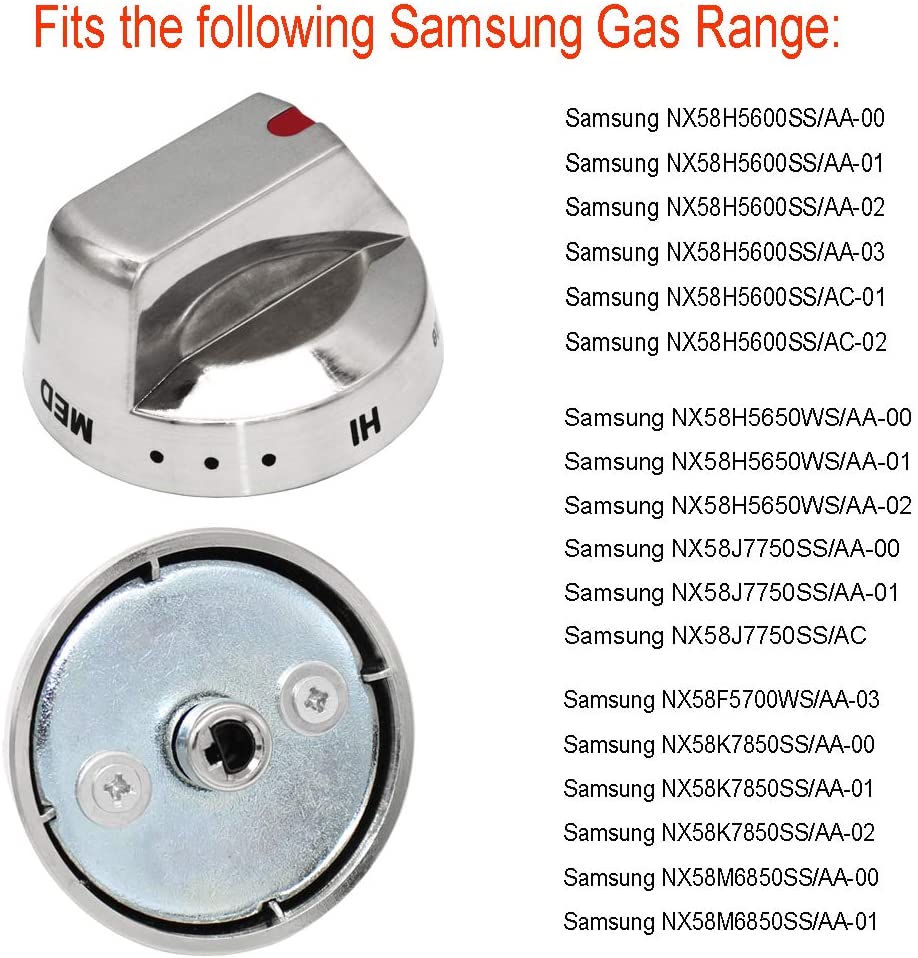 S-Union [Upgraded] Dg64-00473A Burner Dial Knob with Reinforced Power Ring Protection Compatible with Samsung Range Oven Gas Stove Knob NX58F5700WS NX58H5600SS NX58H5650WS NX58J7750SS (5 Pack)