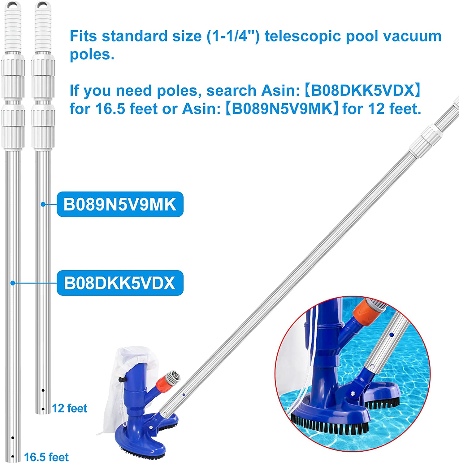 S-Union Portable Pool Vacuums Mini Jet Underwater Cleaner with Brush, Mesh Bag for Cleaning Small Swimming Pool, Spa, Fountain