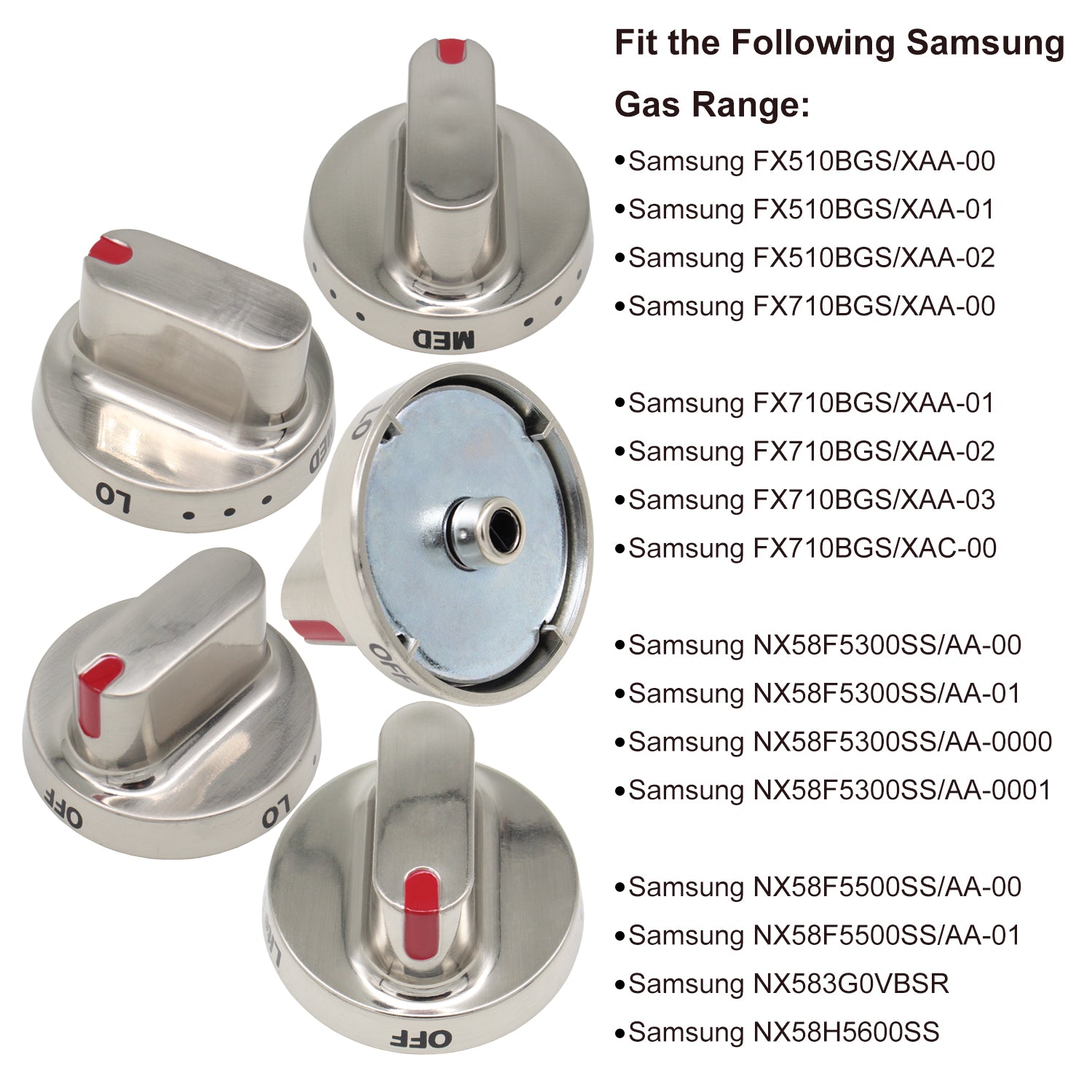 S-Union [Upgraded] DG64-00472A DG64-00347A Dial Stainless Steel Knob Compatible with Samsung Range Oven Gas Stove, Replaces for FX510BGS, FX710BGS, NX58F5300SS, NX58F5500S, AP5949480 (5 Pack)
